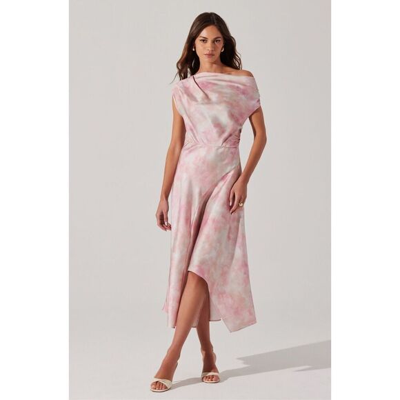 ASTR The Label Mairyn Tie Dye Satin Midi Dress - pink Watercolor size S NWT - Picture 1 of 7